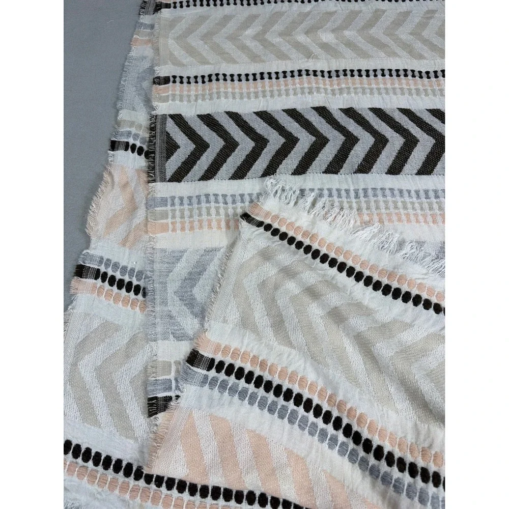 Chevron Geometric Print Lightweight Fringed Scarf Brown Grey Peach 71x19